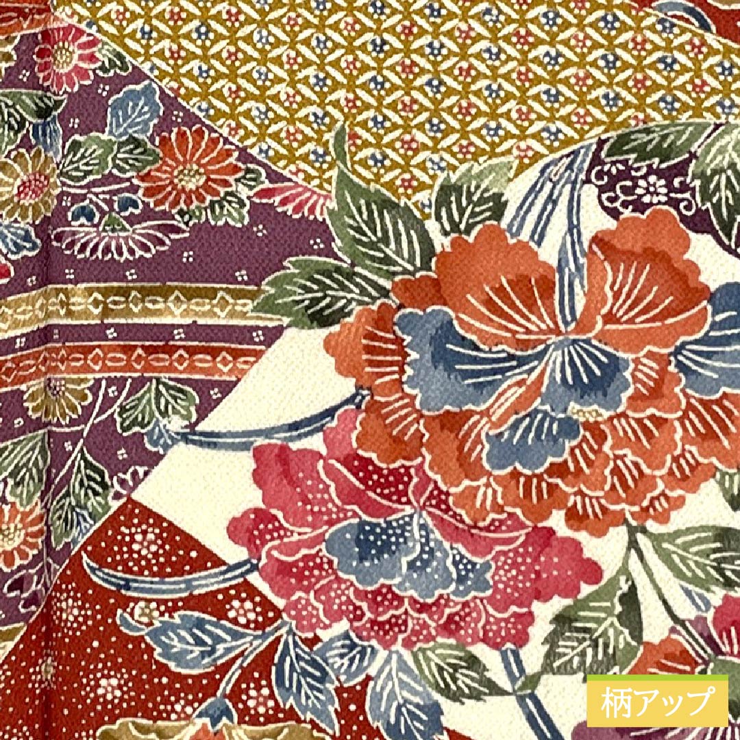 小紋 正絹 Sランク 身丈163cm 裄丈67cm 袷 京紅型 割付文様 紅型調 草花  グラデーション系 1115007342499