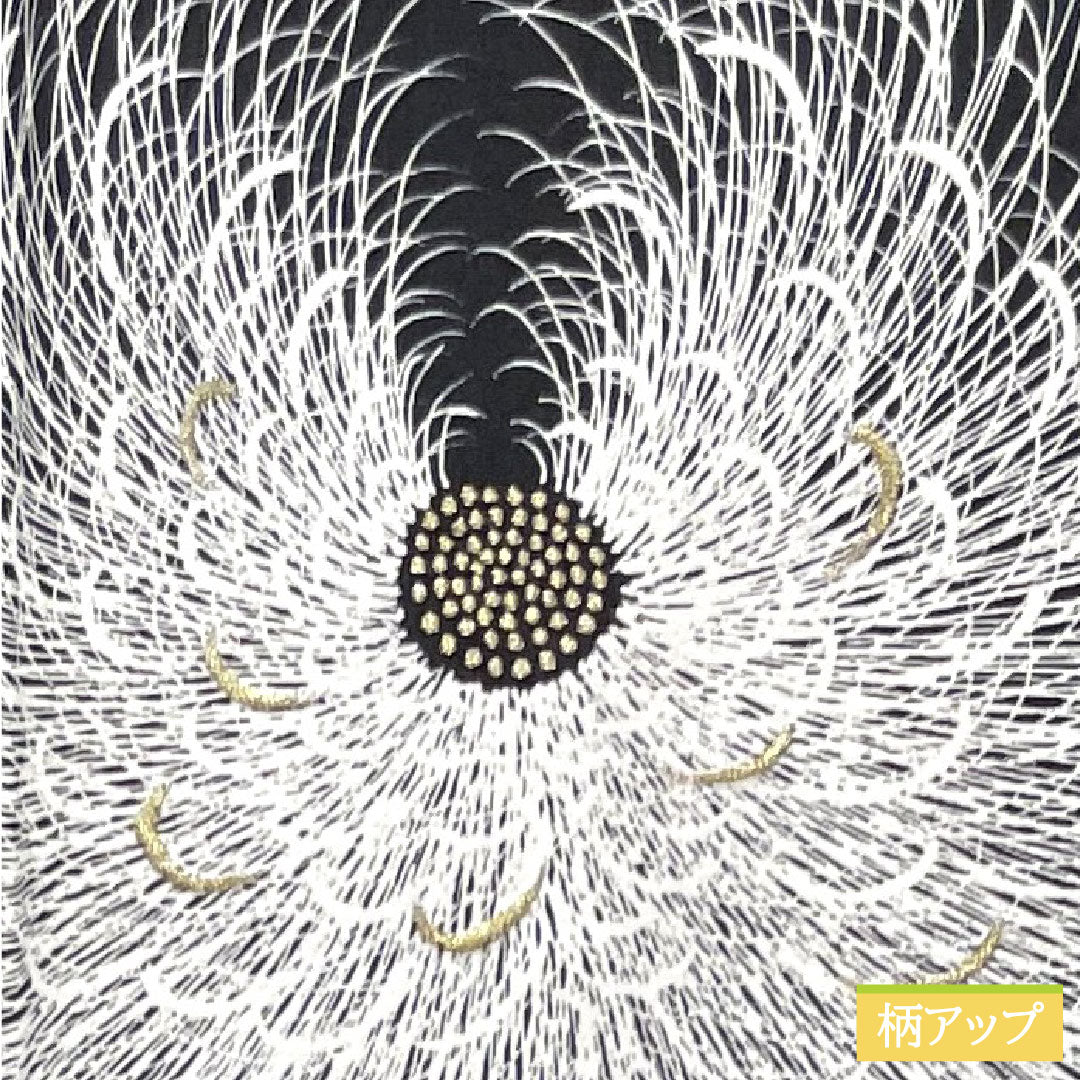 黒留袖 正絹 身丈167cm 裄丈67cm 袷  手描き友禅 菊 五つ紋 三ツ割片喰 Sランク 五つ紋 黒系 1111001282510