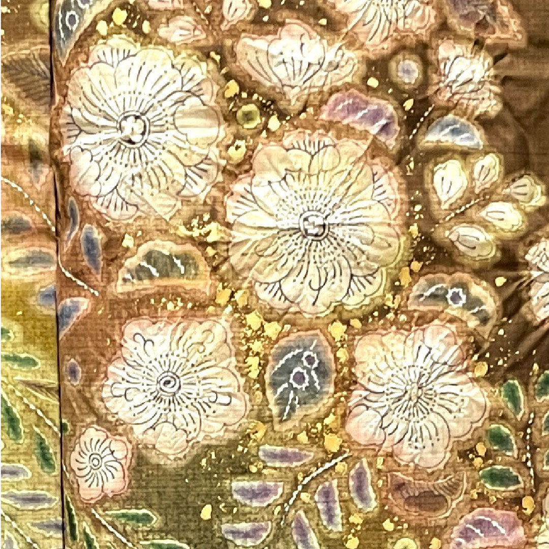 訪問着 正絹 袷 身丈165.5cm 裄丈66cm 柿兼房色 大島紬 辻ヶ花 パールトーン加工 Sランク 茶系 1112003242514