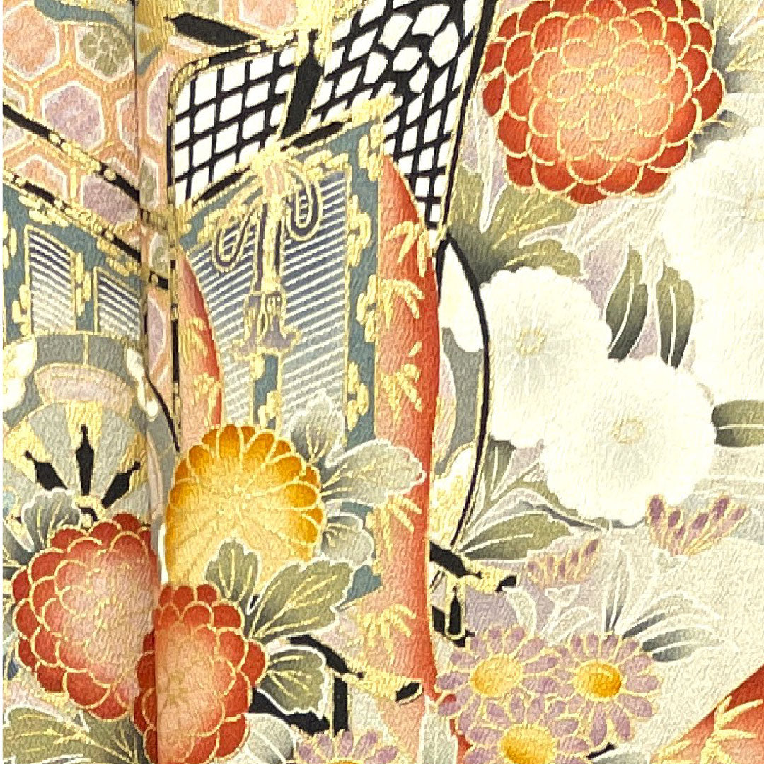 黒留袖 身丈155cm 裄丈61.5cm 袷 京友禅 吉祥文様 丸に剣片喰 正絹 Aランク 五つ紋 黒系 1111000913310