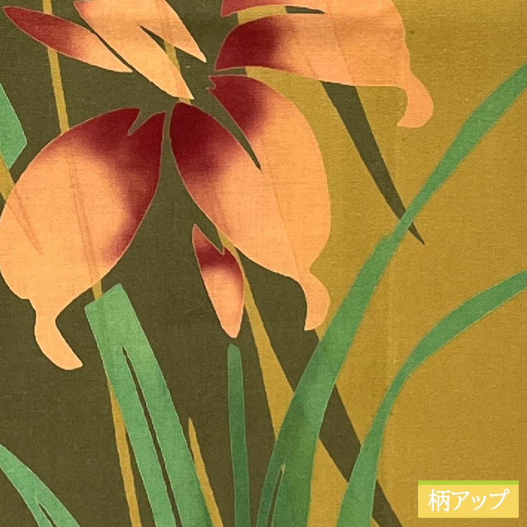 浴衣 木綿 身丈153.5cm 裄丈67cm Aランク 単衣 黄系 木蘭色（もくらんじき） 菖蒲 1118005803223