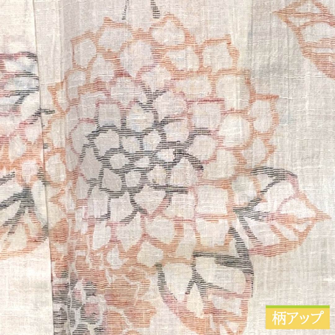 夏物 麻 紬 Sランク 身丈160cm 裄丈64cm 縮 紫陽花 紗 白系 1132007122411