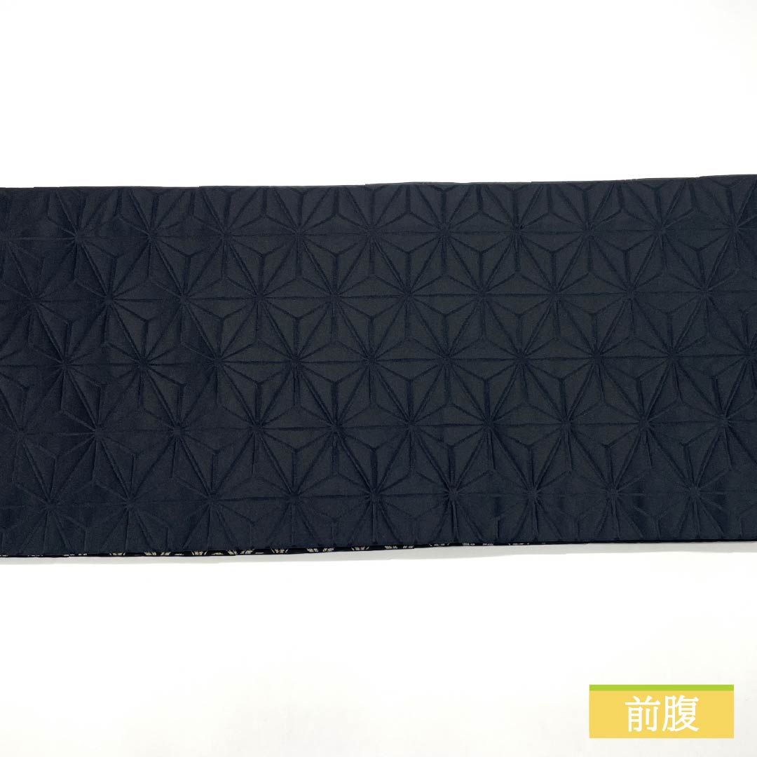 (Kyoto Fukuro Obi) Nagoya Obi, Polyester, S-Rank, Reversible, Hanabishi Pattern, Length 384cm, Full Length, Semi-Formal, Black, 1124011012410, Open-Ended