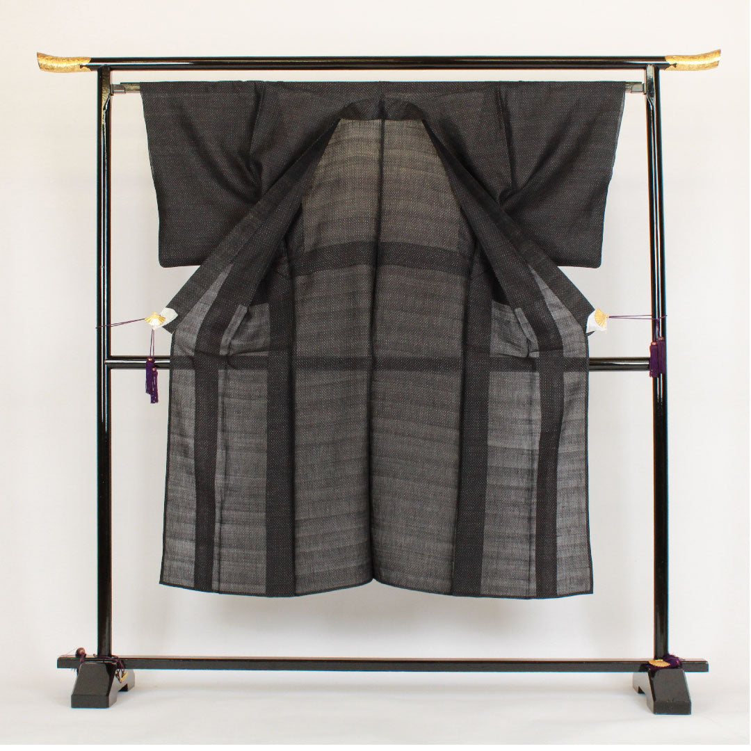 Men's, Length 142cm, Sleeve length 66cm, Important Intangible Cultural Property, Mosquito Kasuri, Miyako Jofu, Linen, S Rank, Single Layer, Black, 1119000172410