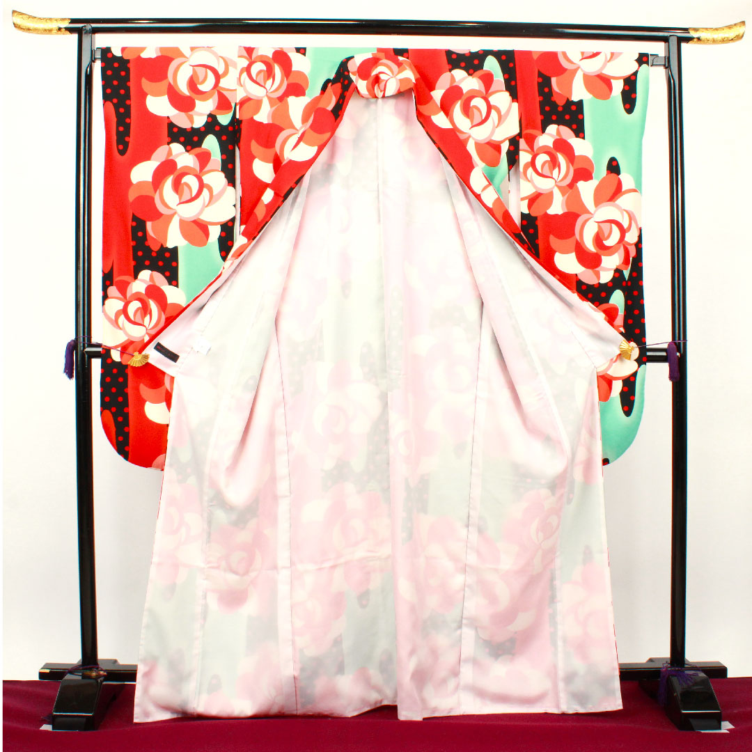 振袖 身丈168cm 裄丈67.5cm 袷  洗える着物 薔薇  ポリ Sランク グラデ 1113001372599