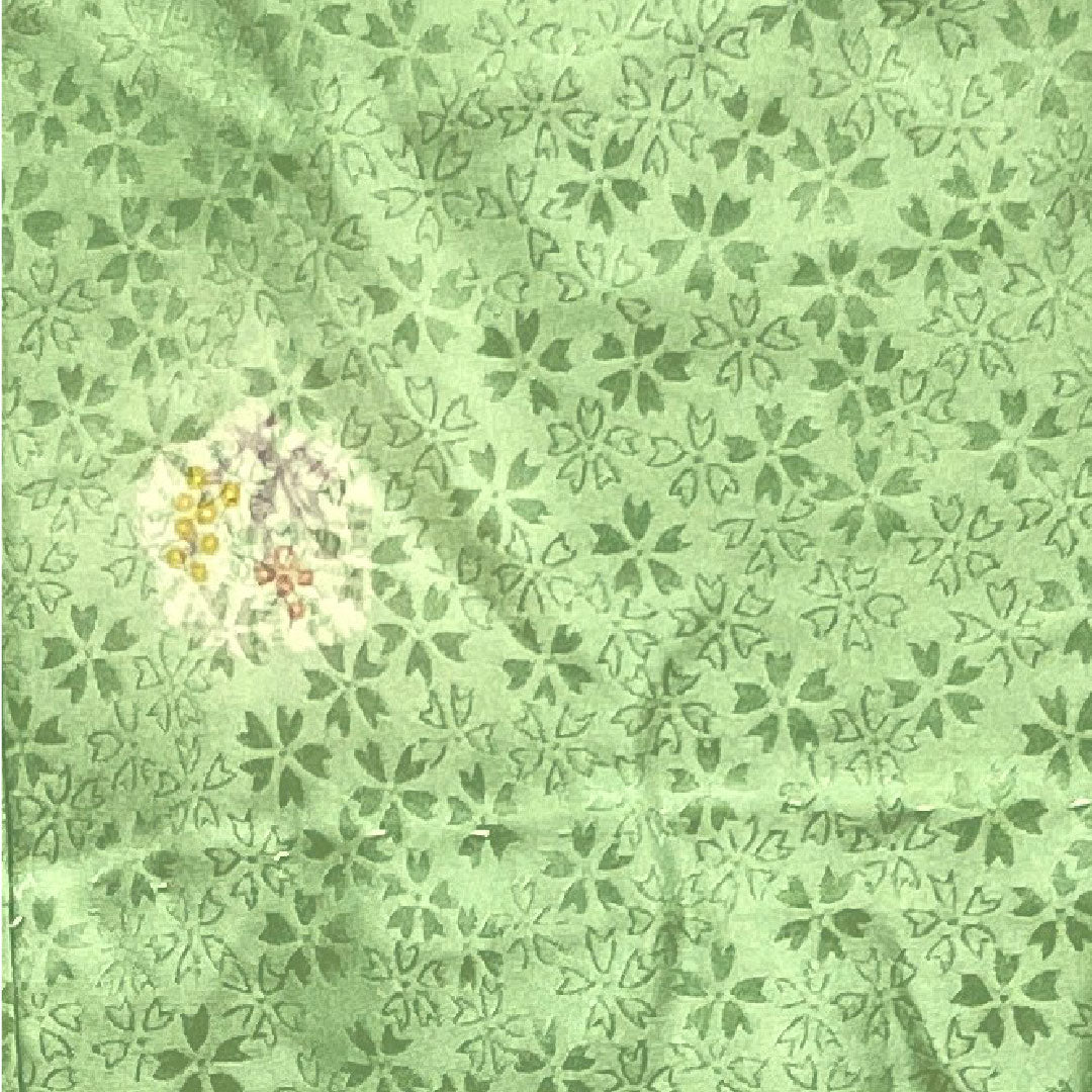 長襦袢 正絹 身丈128cm 裄丈66cm 単衣 薄緑色　菊 Aランク 緑系 1129000483219