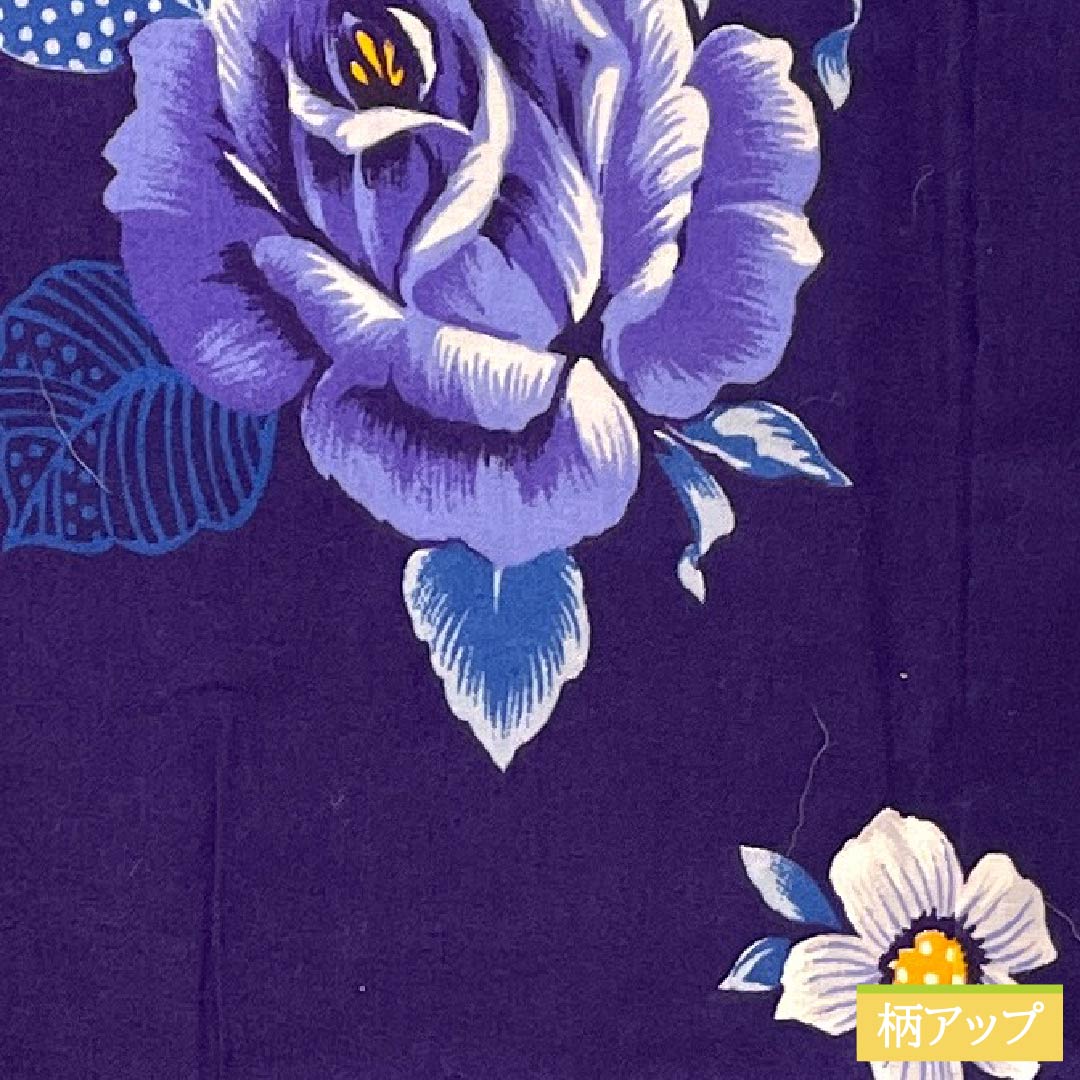 浴衣 木綿 身丈160.5cm 裄丈62cm Sランク 単衣 紫系 紫紺色（しこんいろ） 薔薇 1118005342420