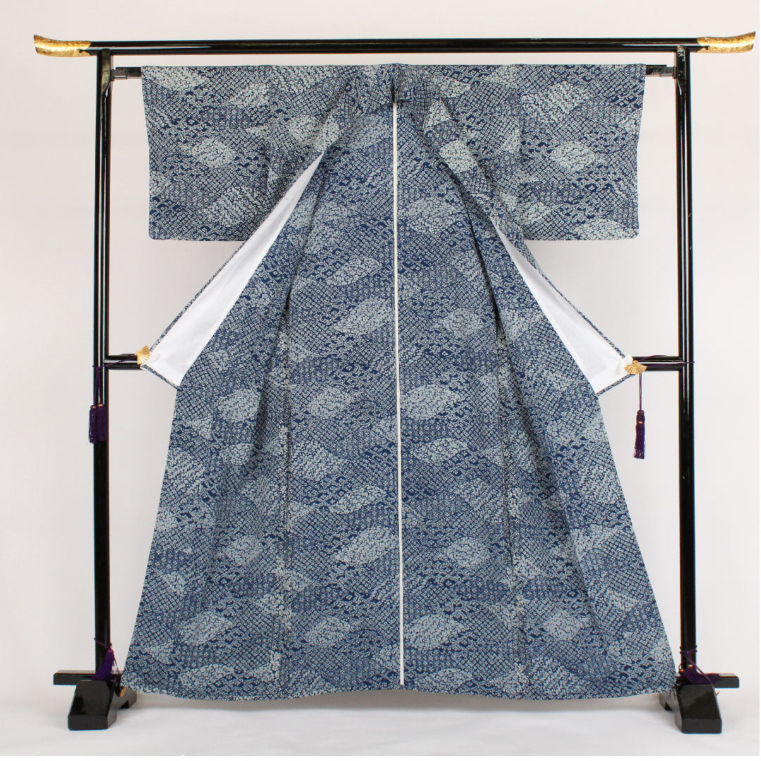 Komon, Length 162.5cm, Sleeve length 64cm, Single layer, Floral pattern, Pure silk, S rank, Navy blue, 1115000162318