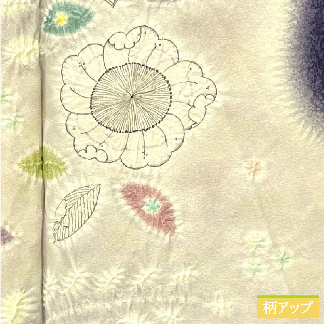 訪問着 正絹 袷 身丈154cm 裄丈63cm 鉄葡萄色（てつぶどういろ） 辻ヶ花 タタキ染 Aランク 紺系 1112005133218