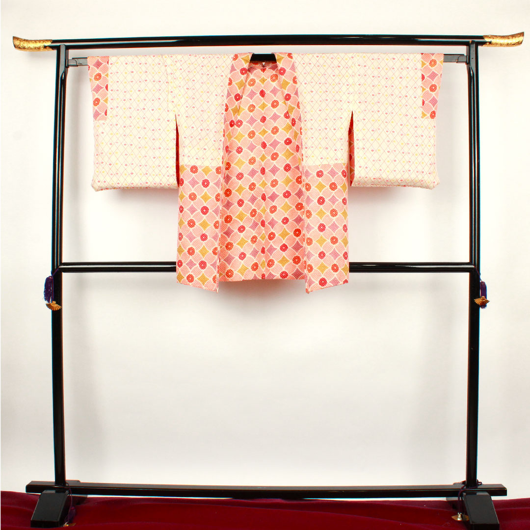 羽織 身丈82cm 裄丈62.5cm 中紅色 絞り 幾何学模様 正絹 Aランク 袷 ピンク系 1117000263913