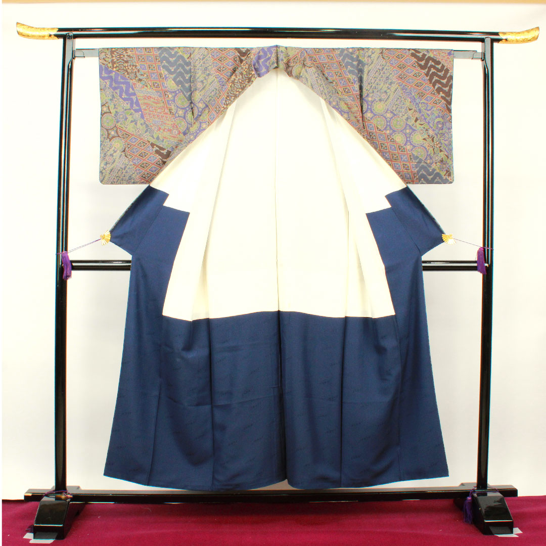 小紋 身丈153cm 裄丈61.5cm 袷  斉藤三才 更紗模様  正絹 Sランク グラデ 1115002892299