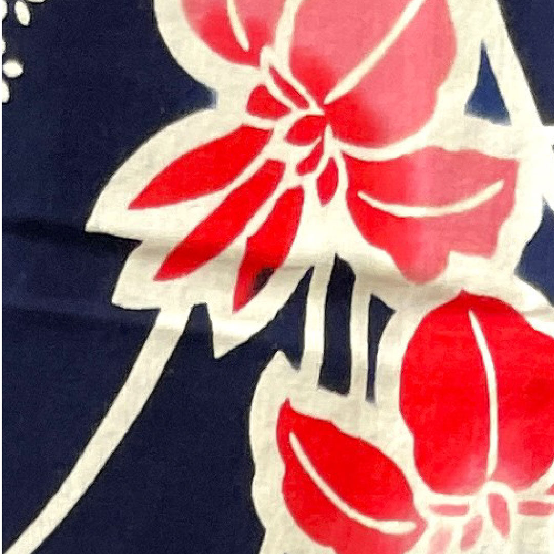 再生和服] 浴衣，深蓝色，鸢尾花，棉，S级，单层，长度152厘米