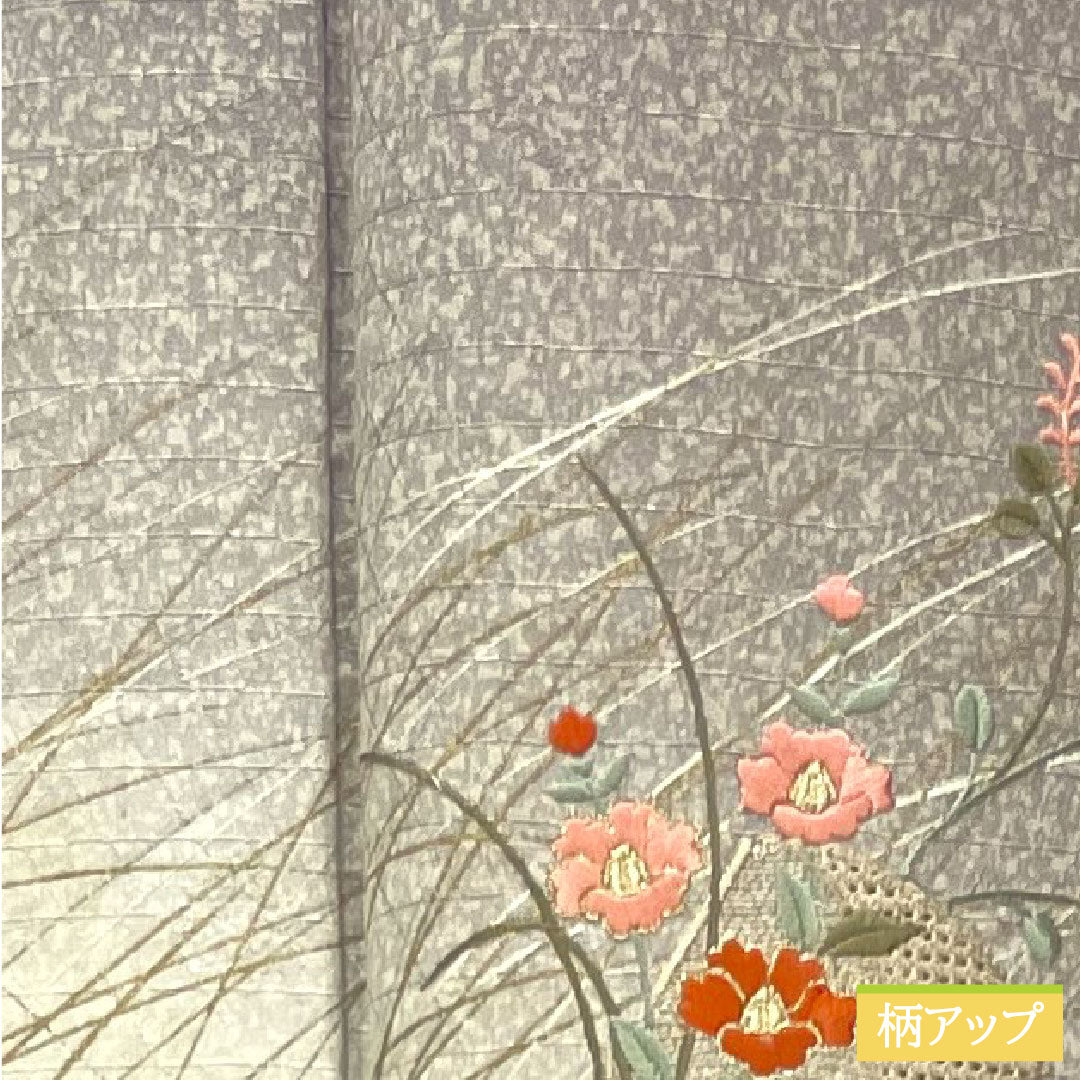 Homongi, pure silk, lined, length 161cm, sleeve length 65cm, dull purple, embroidery, A rank, gray, 1112003703422