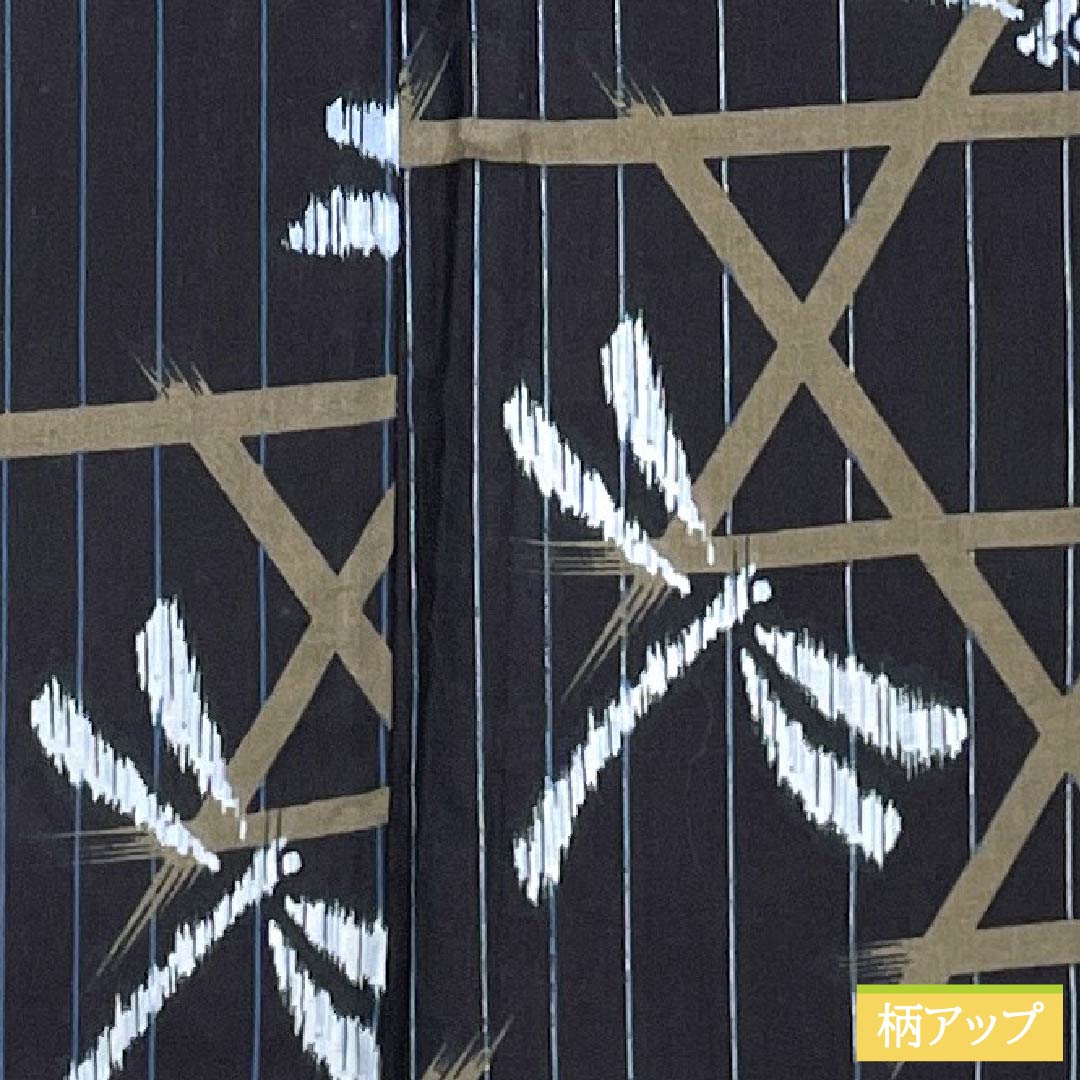 Men's Cotton Yukata, Length 141.5cm, Sleeve Length 61cm, Betel Nut Black (Binrou Jiguroiro) Design, Dragonfly Basketweave Pattern, S Rank, Single Layer, Navy Blue, 1138000042418