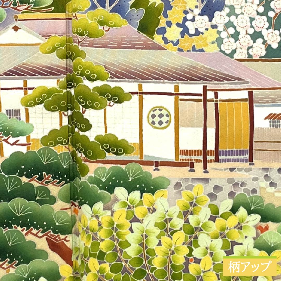 黒留袖 正絹 Aランク 身丈159cm 裄丈64.5cm 袷 京加賀友禅 五つ紋 抱き茗荷 作家物 風景模様 松 梅 五つ紋 黒系 1111001963310