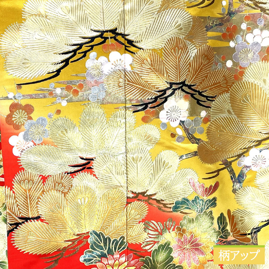 色打掛 正絹 Aランク 身丈185cm 裄丈66.5cm 金彩加工 松竹梅 菊 袷 赤系 1110000933912