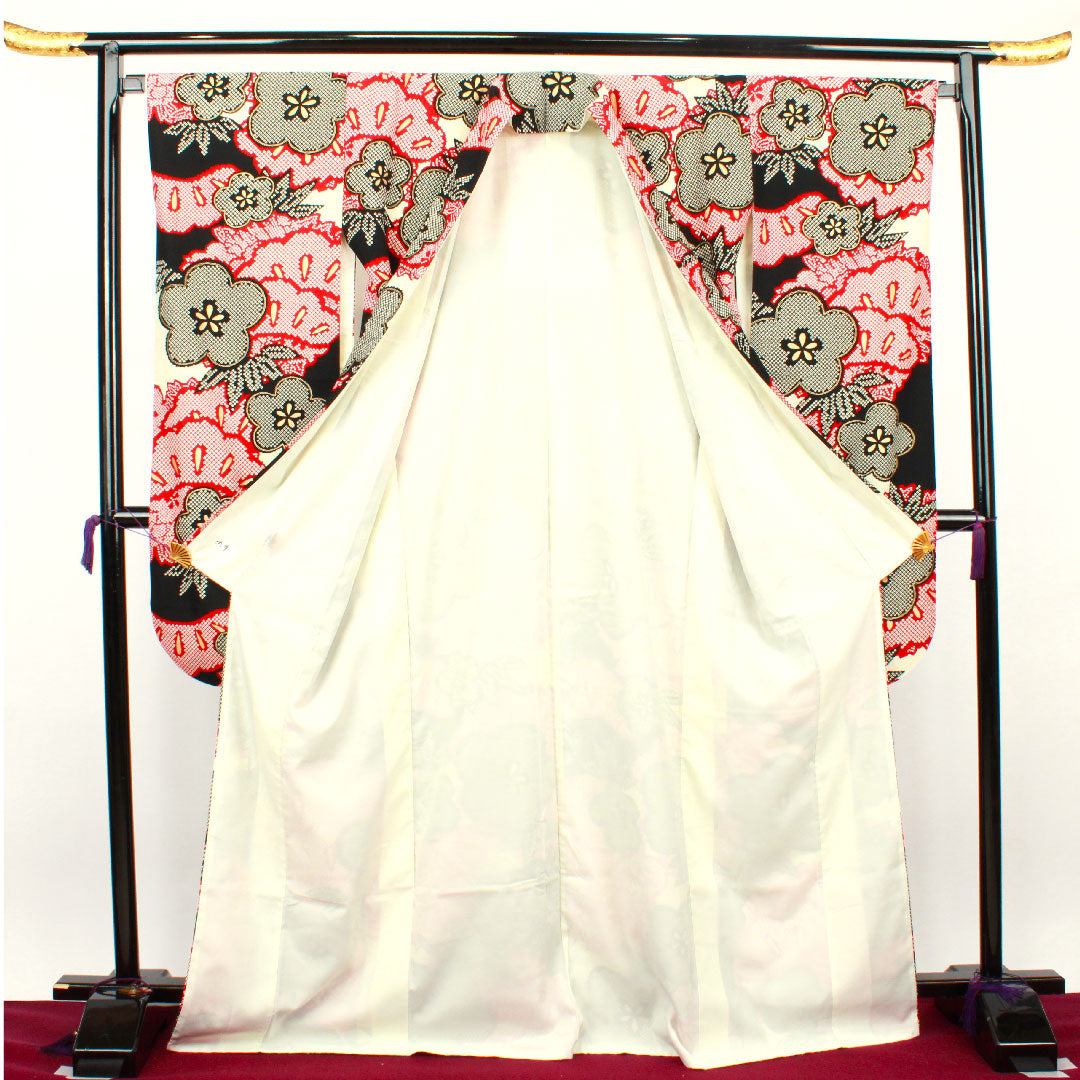 振袖 身丈170.5cm 裄丈67cm 袷  モノトーン 洗える着物 松竹梅  ポリ Sランク 黒系 1113001322610