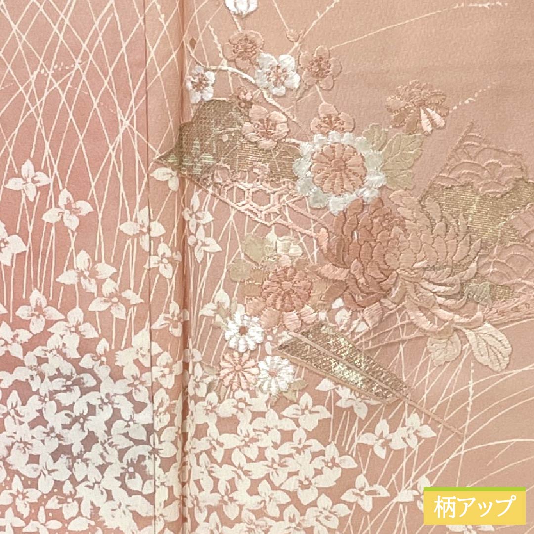 訪問着 正絹 Aランク 袷 身丈166cm 裄丈61.5cm 乙女色（おとめいろ） 京友禅 刺繍 草花 ピンク系 1112006273513