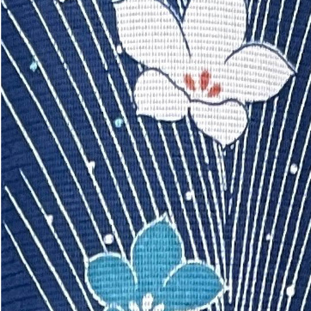 Summer polyester formal kimono, length 148.5cm, sleeve length 62.5cm, indigo blue, floral pattern, silk, S rank, navy blue, 1132000322118