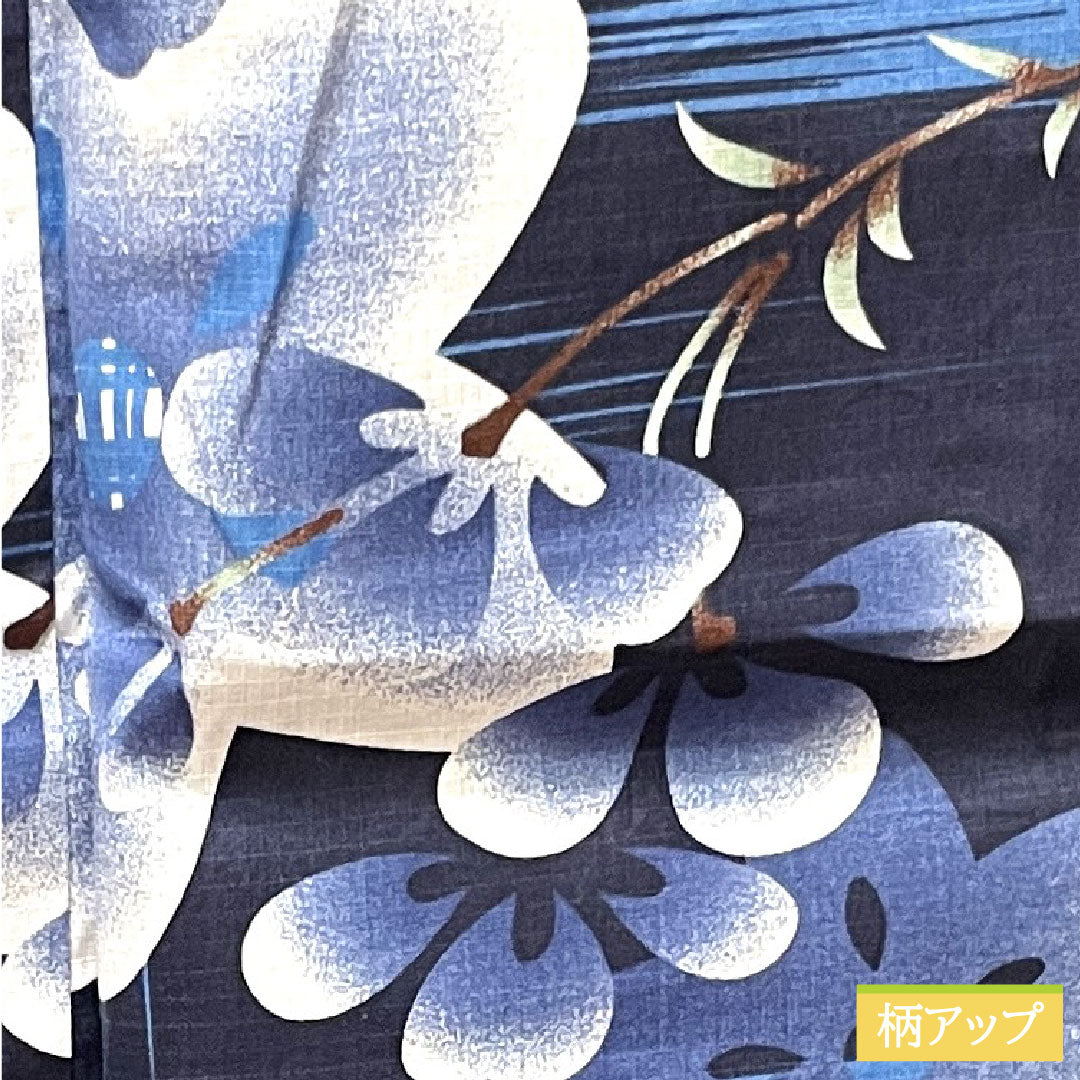 Yukata Cotton Length 163.5cm Sleeve length 65.5cm S rank Single layer Navy Deep navy (noukon-iro) Cherry blossom 1118004852418