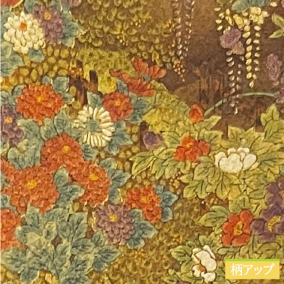 Komon, pure silk, length 140cm, sleeve length 60.5cm, lined, dark brown, floral pattern, basting thread included, unused, S rank, brown, 1115003732114