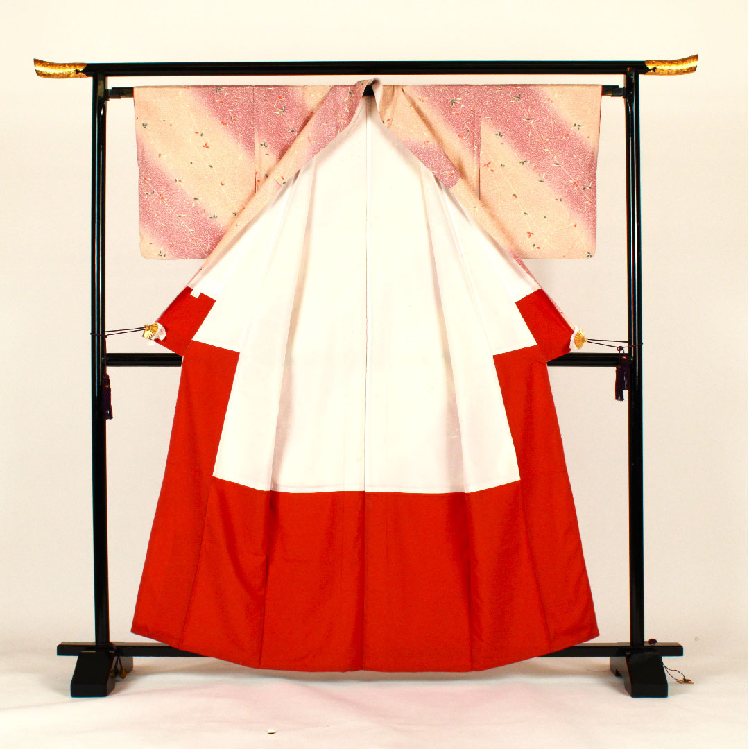 Small pattern, length 162.5cm, sleeve length 64cm, lined, tataki-dyed, floral pattern, washable kimono, poly, S rank, pink, 1115000762313