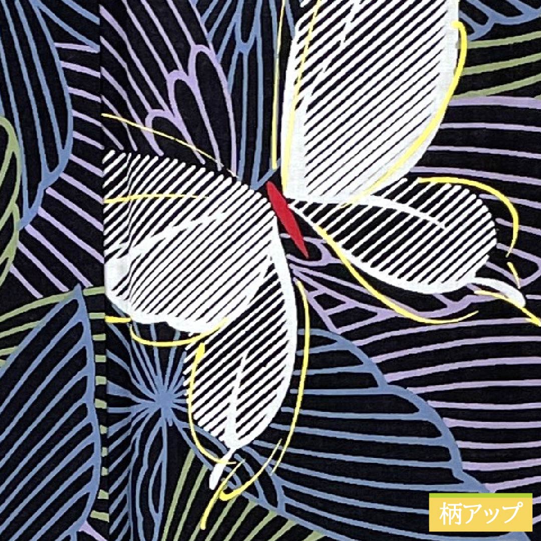 Cotton Yukata, Length 160.5cm, Sleeve Length 63.5cm, S Rank, Single Layer, Black, Butterfly Pattern, 1118006342410
