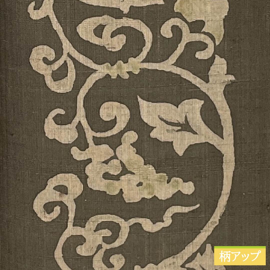 Pure silk tsumugi (pongee) kimono, B-grade, length 160.5cm, sleeve length 62.5cm, oak-gray (tsurubaminezuiro) color, arabesque pattern, artist-designed, lined, brown, product code 1116004704414