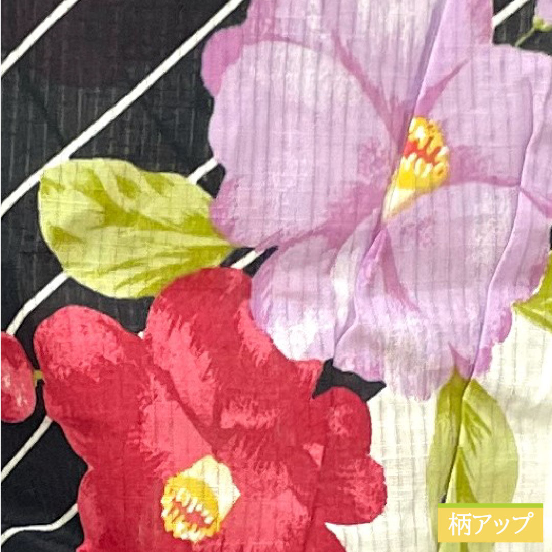 浴衣 木綿 身丈163.5cm 裄丈64cm Sランク 単衣 モノトーン 椿 1118005092427