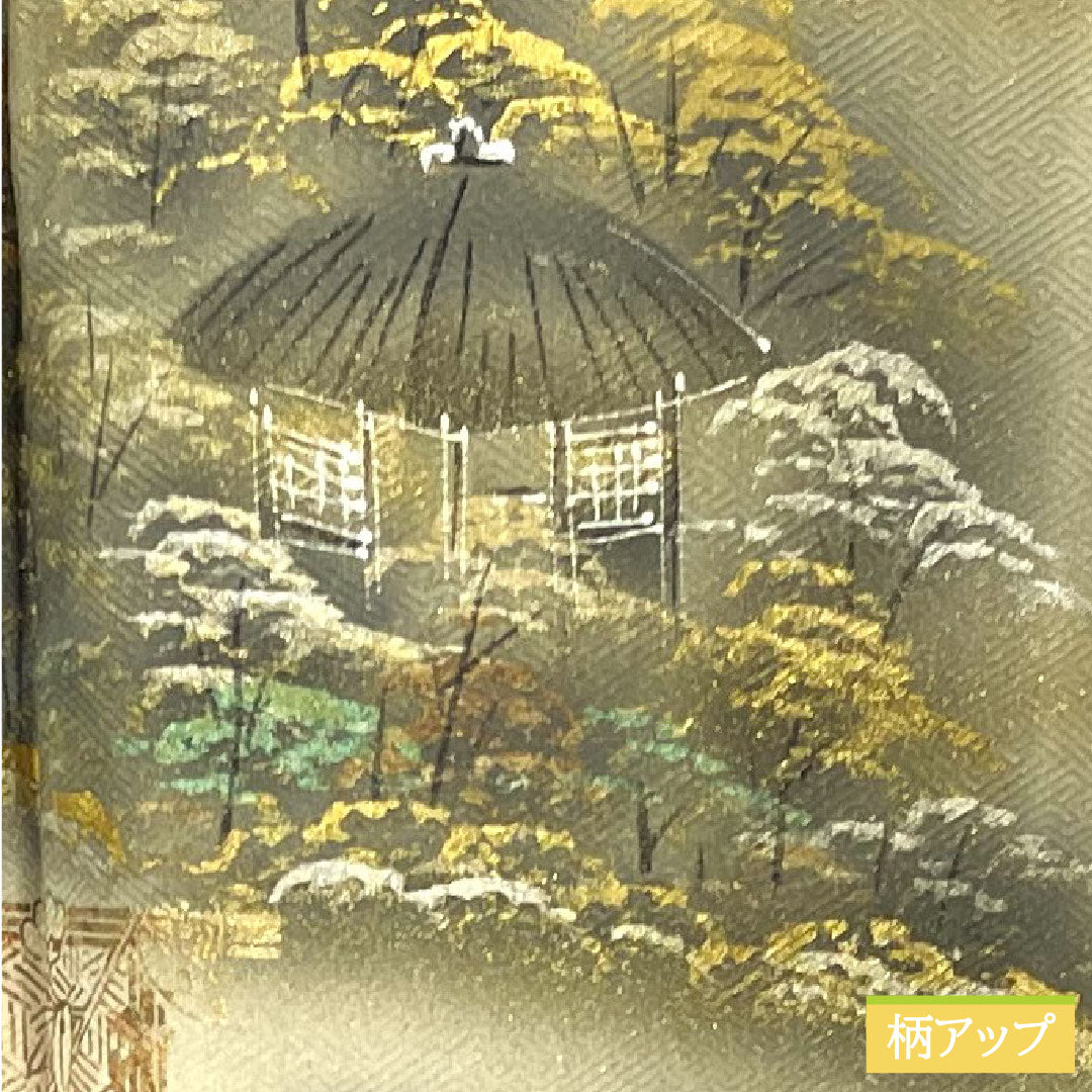 色留袖 正絹 身丈159cm 裄丈68cm 袷 亜麻色（あまいろ） 京友禅 風景模様 一つ紋 剣片喰 しつけ糸付き 未使用品 Sランク ベージュ系 1111001352325