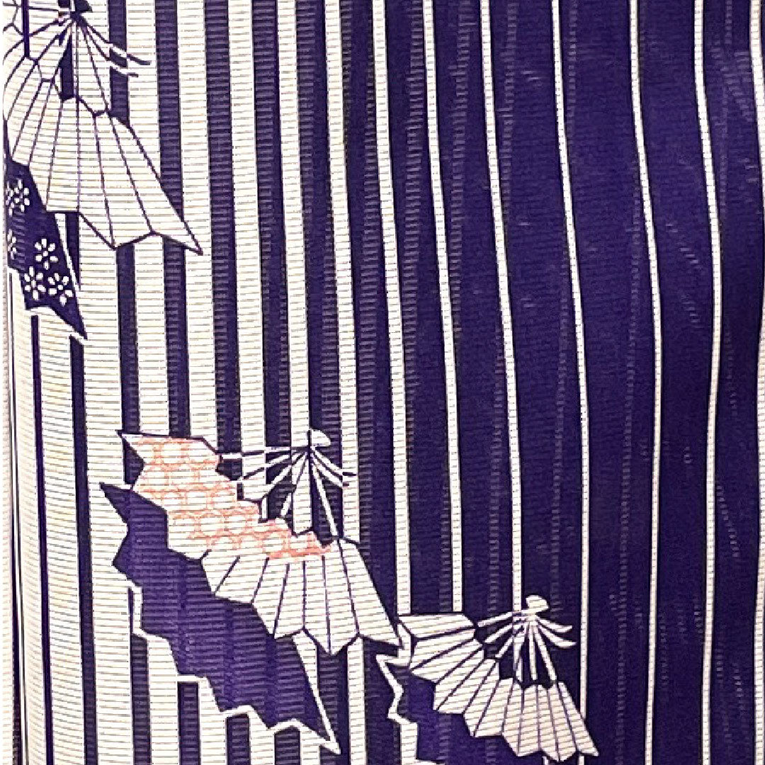 夏物 ポリエステル 小紋 身丈162.5cm 裄丈62cm  洗える着物 扇 縞 絽 Sランク グラデーション系 1132000712499