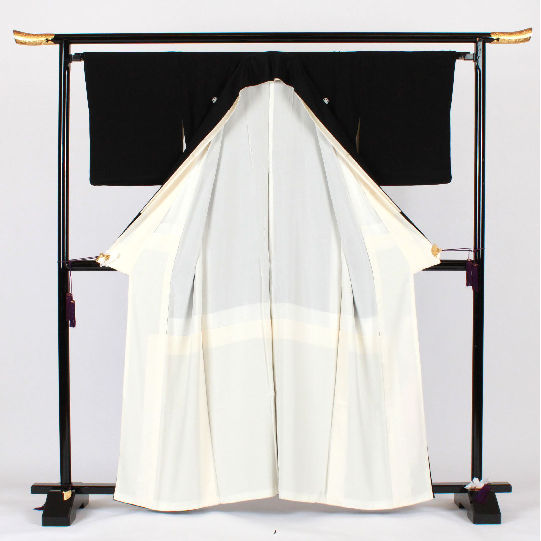 黒留袖 身丈161cm 裄丈64cm 袷 京友禅 吉祥文様 丸に橘 正絹 Aランク 五つ紋 黒系 1111000373410