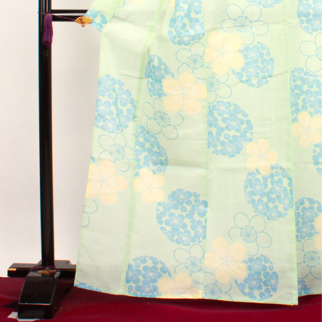 浴衣 薄緑色 梅 木綿 Sランク 単衣 身丈167cm 裄丈66cm 緑系 1118003812519