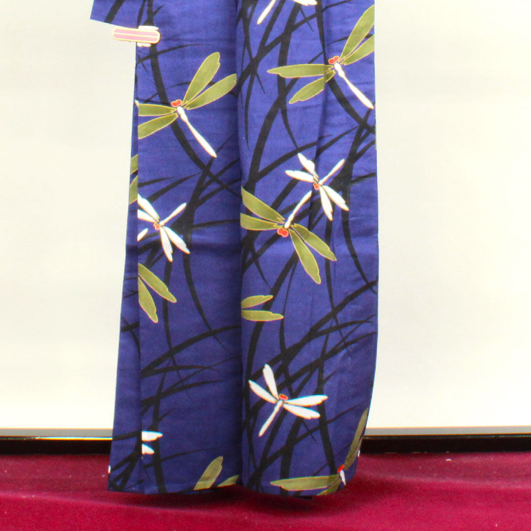 浴衣 しつけ糸付き 未使用品 青紫色 トンボ 木綿 Sランク 単衣 身丈162cm 裄丈64.5cm 紫系 1118002882420