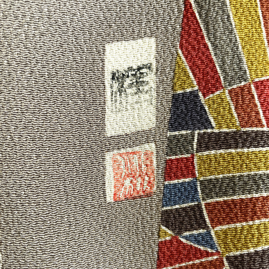 小紋 正絹 身丈154.5cm 裄丈64cm 袷  壁鼠色 京紅型 抽象模様   Aランク グレー系 1115003513222