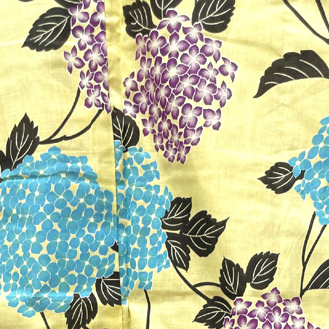 Yukata, pale yellow, hydrangea, cotton, S rank, single layer, length 164.5cm, sleeve length 63cm, yellow, 1118002612423