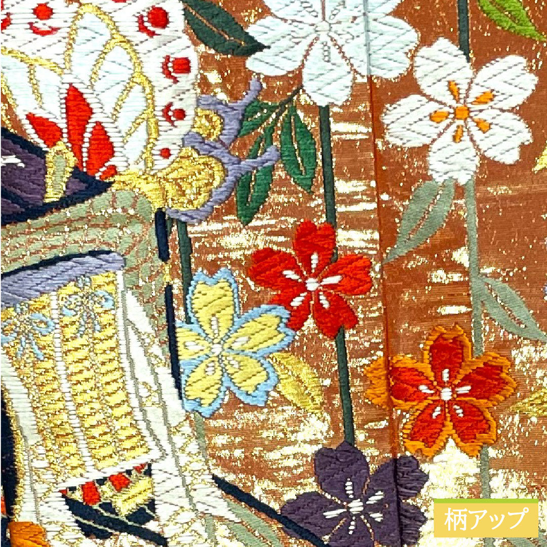Colored uchikake, pure silk, length 187cm, sleeve length 67cm, scarlet, Karaori, Imperial carriage, Seigaiha, auspicious motif, S rank, lined, vermilion, 1110000782916