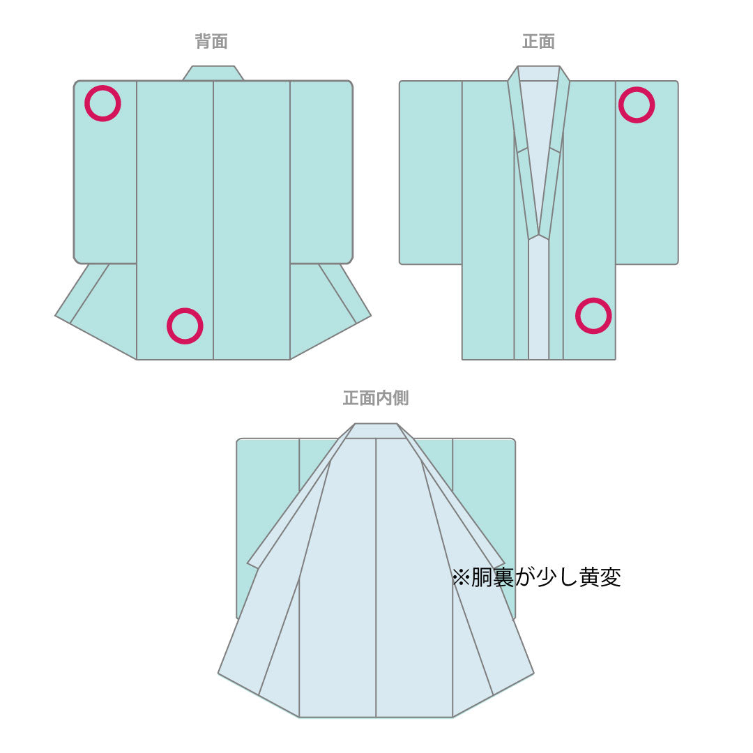 小紋 身丈161cm 裄丈66cm 袷  蝶に亀甲模様 洗える着物  ポリ Bランク 緑系 1115001014319