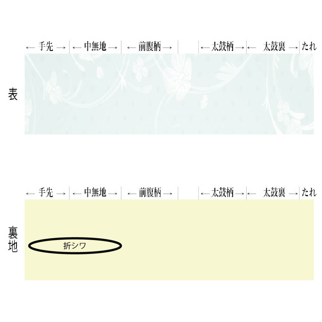 【未仕立】半幅帯 ポリエステル Sランク 黒色（くろいろ） 練色（ねりいろ） リバーシブル 猫 霞模様 帯丈408cm マルチカラー 1125004702428