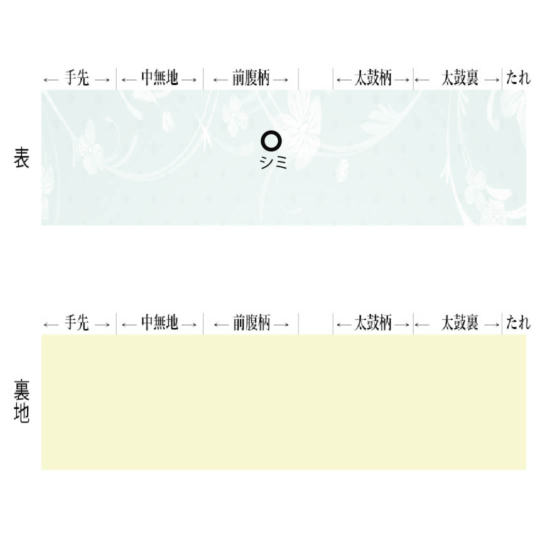 半幅帯 ポリエステル Aランク エメラルドグリーン 幾何学模様 帯丈348cm 緑系 1125004443324