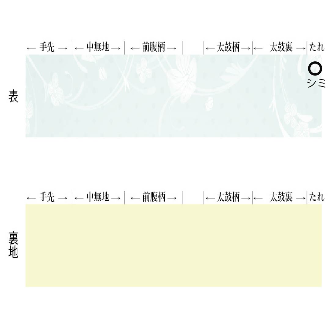 名古屋帯 生成り色（きなりいろ） ちりめん地 染め帯 扇面 帯丈365cm 正絹 Aランク 全通 カジュアル ベージュ系 1124007183325 名古屋仕立て