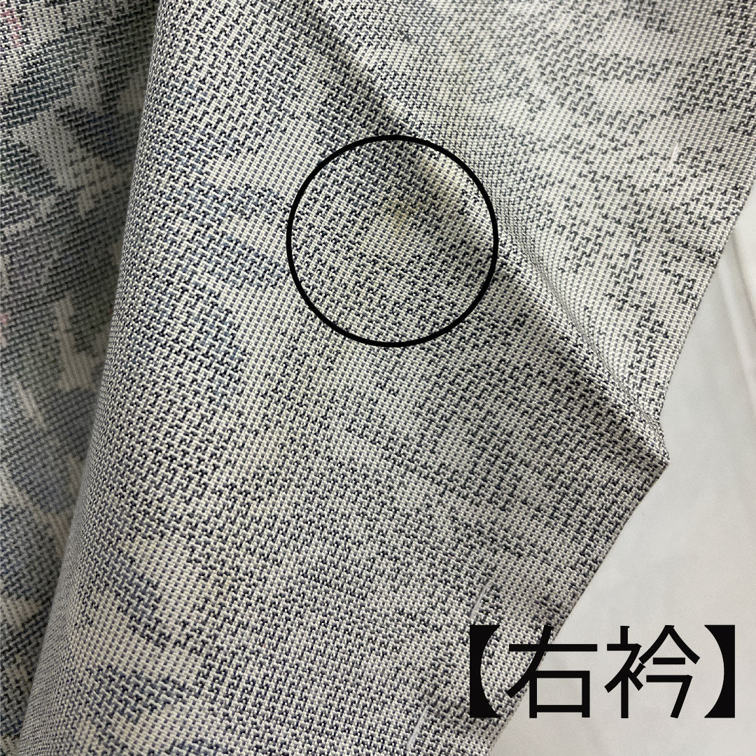 大島紬 身丈160cm 裄丈66cm 草花模様 正絹 Bランク 袷 グレー系 1116001484422