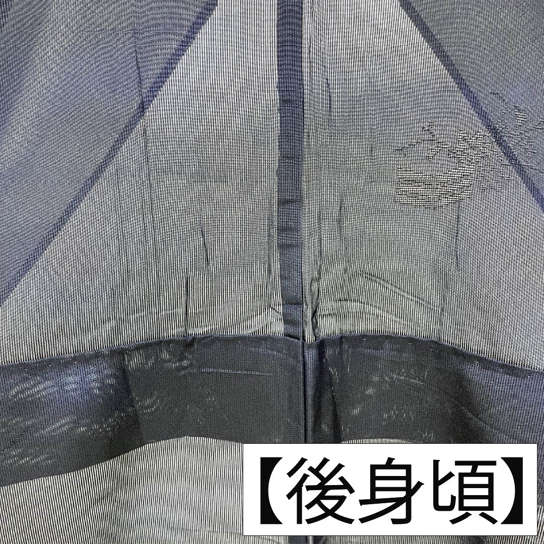 夏物 正絹 色無地 Sランク 身丈159.5cm 裄丈63cm 濃紺色（のうこんいろ） 露芝 草花模様 紗 紺系 1132004452318