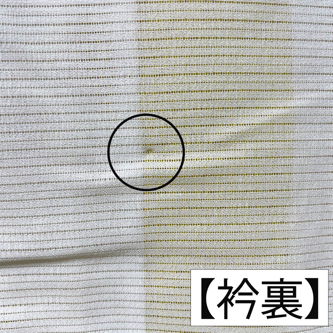 夏物 ポリエステル 色無地 Sランク 身丈162.5cm 裄丈65cm 苅安色（かりやすいろ） 洗える着物 素無地 居敷当て付き 絽 黄系 1132004202423