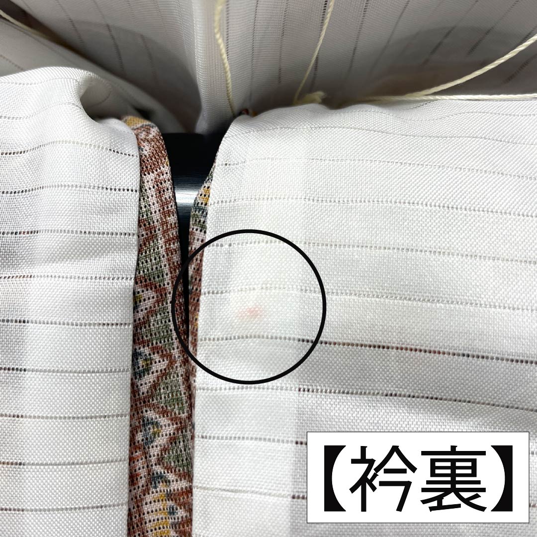 夏物 ポリエステル 小紋 Sランク 身丈162cm 裄丈66cm 雀色（すずめいろ） 洗える着物 民族文様 絽 茶系 1132005612414