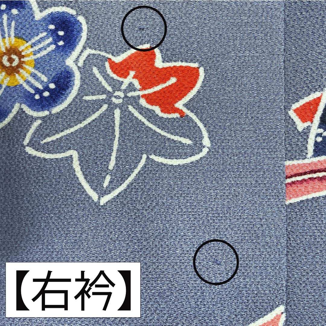 小紋 正絹 身丈152.5cm 裄丈62cm 袷 江戸納戸色（えどなんどいろ） 型染 紅型調 熨斗 椿 Bランク 青系 1115005604217