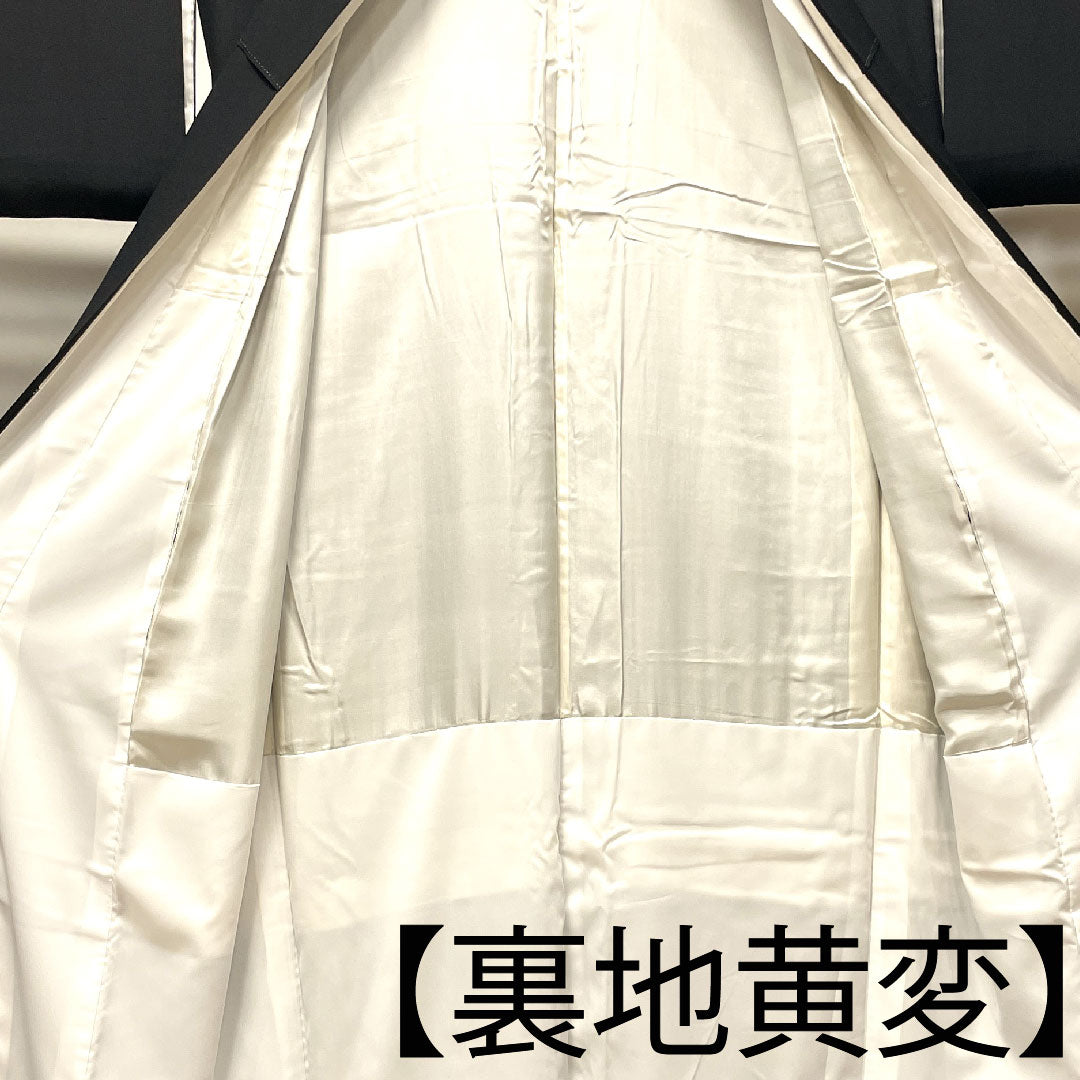 黒留袖 身丈159.5cm 裄丈65cm 袷 京友禅 鶴 片喰 正絹 Aランク 五つ紋 黒系 1111000713310