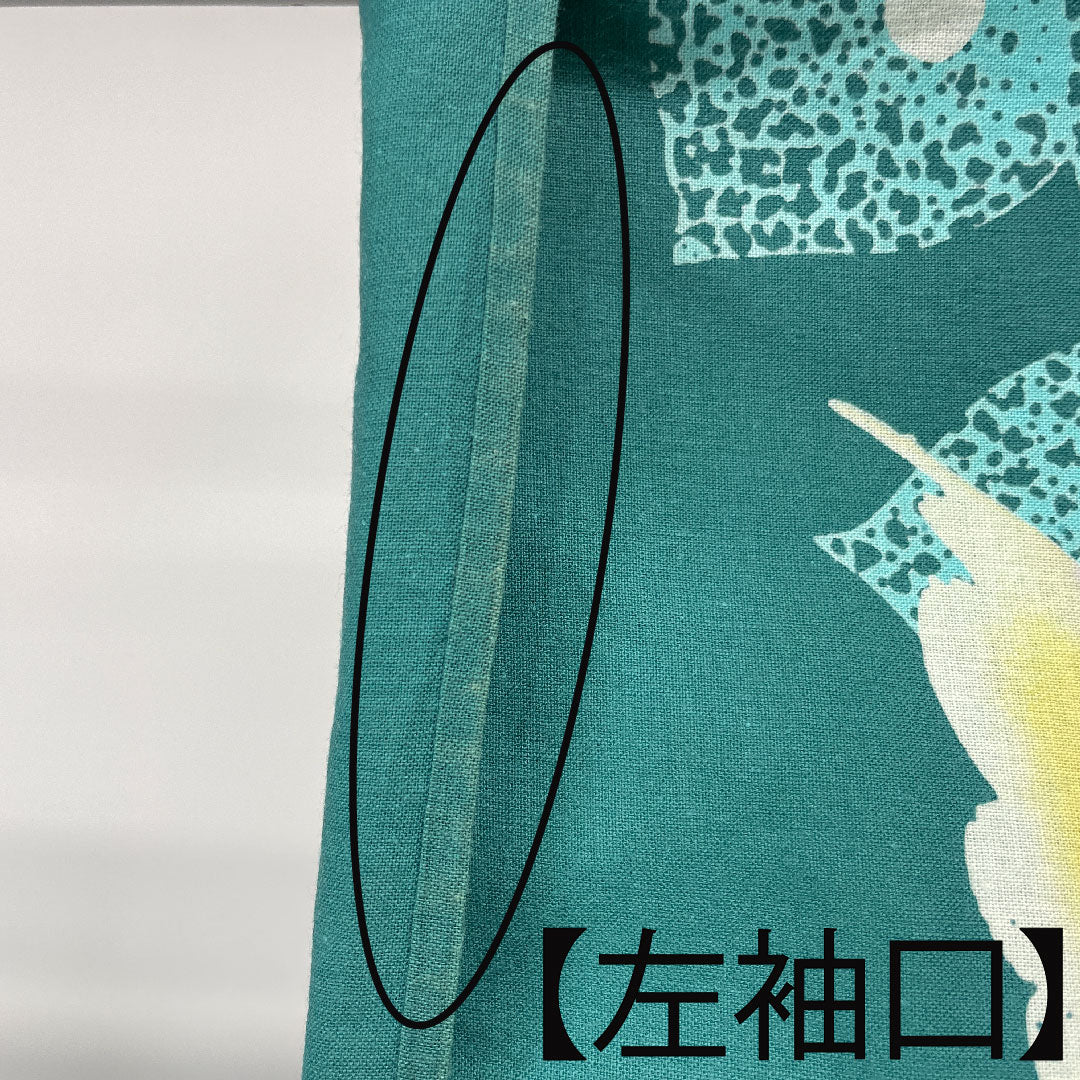 浴衣 海緑色 蝶 木綿 Aランク 単衣 身丈160cm 裄丈67cm 緑系 1118001763419