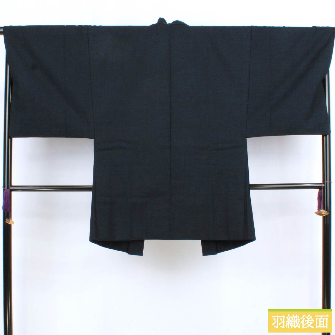 男物 ウール Aランク 身丈149.5cm 裄丈65.5cm  アンサンブル 単衣 紺系 1119000923418
