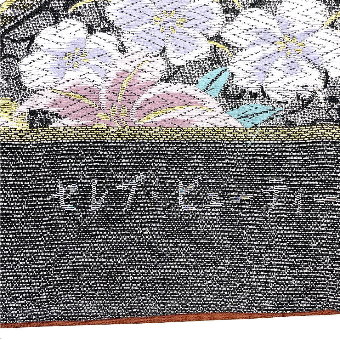 袋帯 振袖用 正絹 桜紋様 黒x紫金 金糸銀糸 ラメ糸 六通柄 フォーマル 仕立て上がり 着物帯 長さ448cm 【キモノオフ野々市若松店】 袋帯 振袖用 正絹 桜紋様 黒x紫金 金糸銀糸 ラメ糸 六通柄 フォーマル